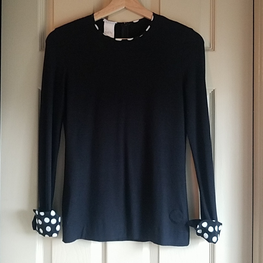 Akris Punto 6 Black Long Sleeve Polka Dot Top - Picture 1 of 7